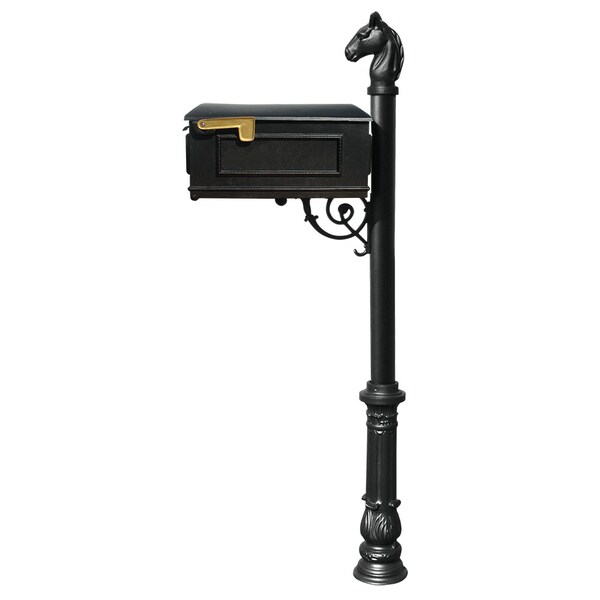 Qualarc Mailbox w/ornate base and horsehead finial LM-701-LPST-BL - main